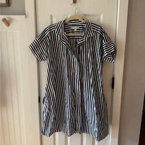 LOFT Navy and White Striped Shirtdress
